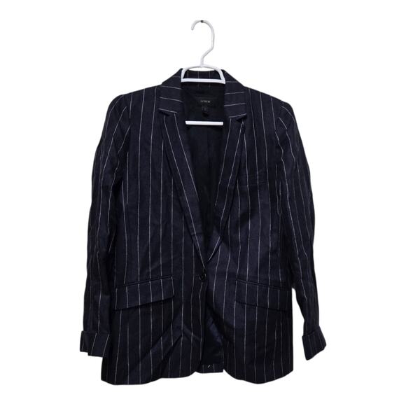 J.Crew Parke Navy Linen Pinstripe Blazer Women’s 6 - Picture 1 of 8